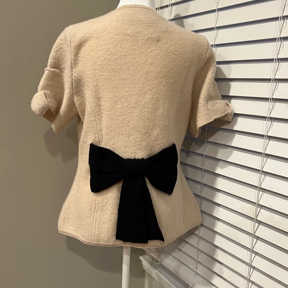 Anthropologie Archival Collection cream ivory flowers black bow peplum sweater L - Picture 5 of 10